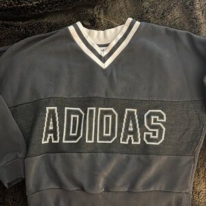 Adidas Black and White Striped Collar Sweatshirt